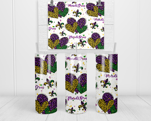 Embrace the festive spirit of Mardi Gras with this 20 oz tumbler, adorned with colorful hearts in traditional Mardi Gras hues. Ideal for keeping your beverages hot or cold, it’s a stylish and lively addition to your drinkware collection